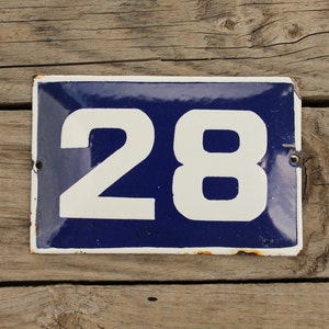 Vintage Enameled Metal Sign, Door Plate Number 28, Enamelled Plate, Vintage Metal Signs, Vintage Sign 28