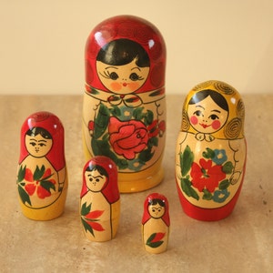 Vintage Wooden Matryoshka Dolls, Traditional Russian Dolls, Hand Painted Wooden Dolls, Folk Art Dolls