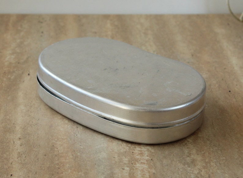 Vintage aluminium doos ALUWA, lunchbox, metalen sandwichcontainer, sandwichbox, gemaakt in Duitsland afbeelding 4