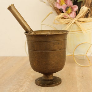 Vintage Bronze Mortar and Pestle, Rustic Kitchen Decor
