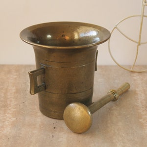 Vintage Bronze Mortar and Pestle, Rustic Kitchen Decor