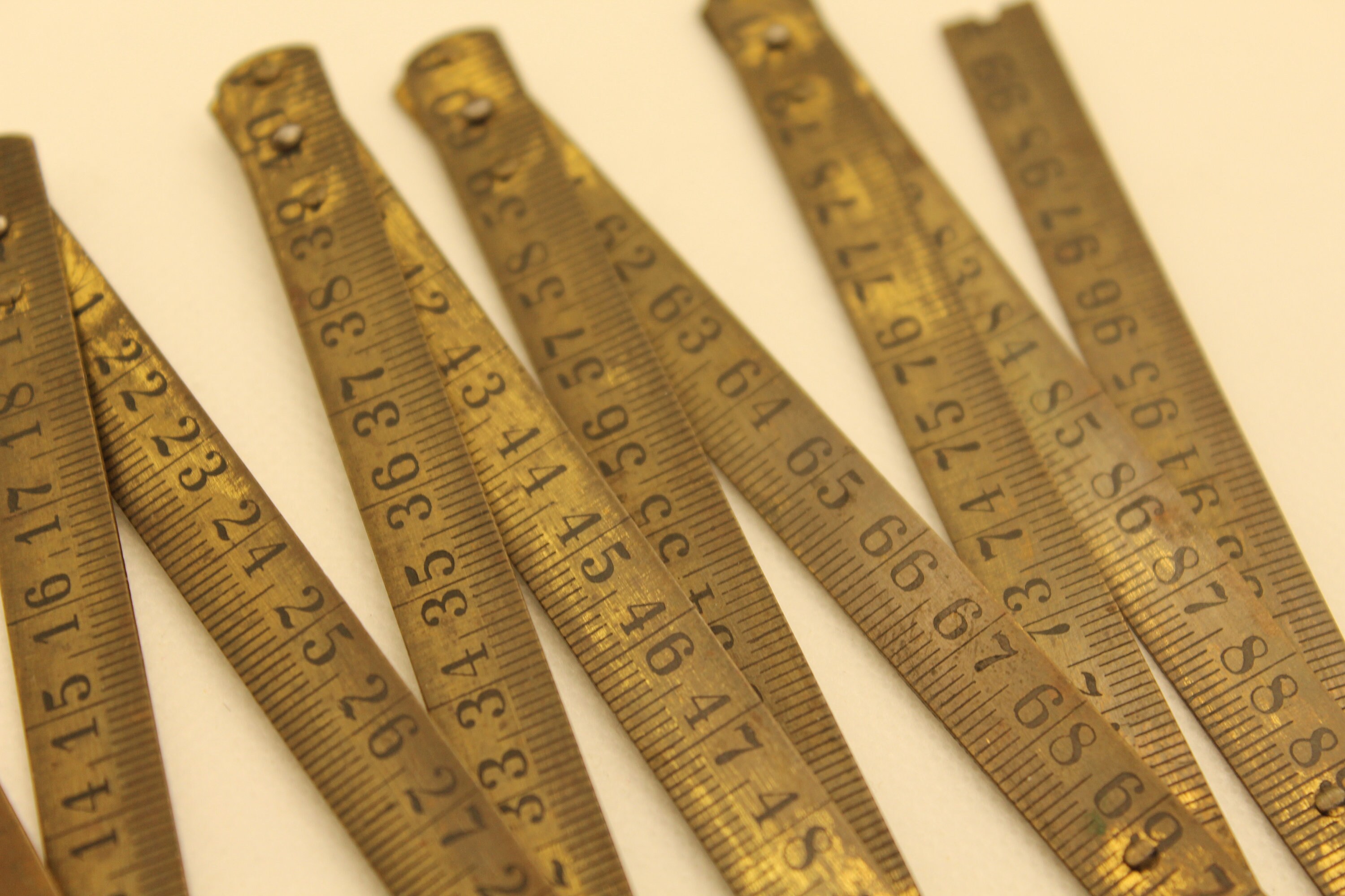 Antique FABRIC MEASURING STICK drapers meter Yard wood ruler brass 2m  folding