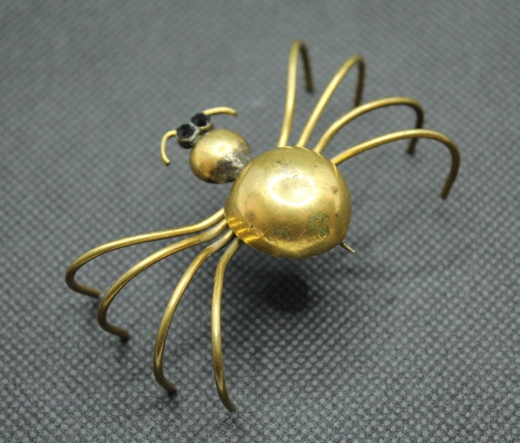 Vintage Spider Brooch, Brass Brooch Spider, Metal… - image 3