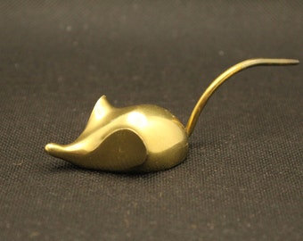 Vintage Brass Mouse Figurine, Stylized Paperweight, Home Decor