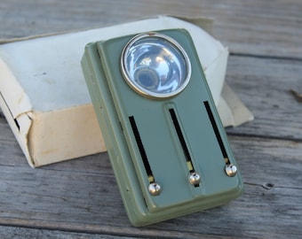 Vintage Bulgarian Military Metal Flashlight, 4 Light Colors, New in Box
