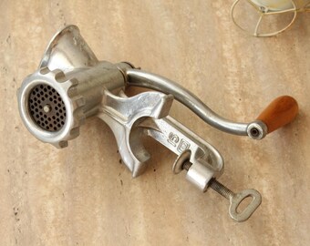 Picadora de carne vintage, picadora de carne manual, picadora de alimentos de aluminio, cortadora de carne