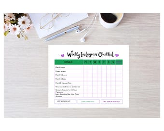 Weekly Instagram Checklist (1 Reuseable Digital Printable PDF Page For Post & Stories)