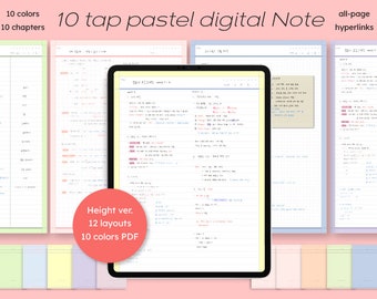 Pastel 10 tap subject notebook templates VER.1 Height / hyperlinked digital student journal /ipad goodnotes tablet digital diary planner PDF