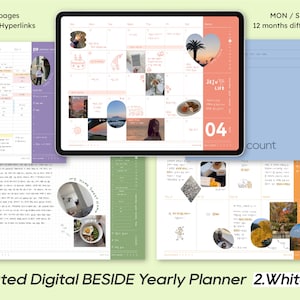 May include: A digital planner with a white background and a grid pattern. The planner has a calendar section with a pink heart and the text "JEJU LIFE" and "04". The planner also has a section for notes and a section for daily tasks. The planner is designed for use with a tablet or computer.