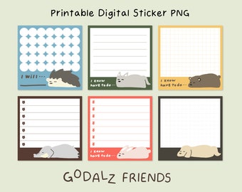 Printable Digital PNG - cute animals widget sticker packs GODALZ Friends  / Transparent PNG / ipad goodnotes tablet digital stickers