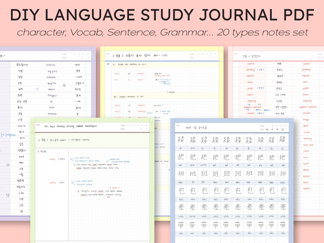 DIY Pastel Language Study Journal Notebook / English, Korean, Japanese