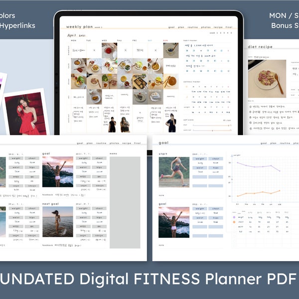 Fitness Digital Planner Journal PDF / Weight loss Workout Health Well-being Diet Wellness Meal Plan / ipad goodnotes tablet digital diary