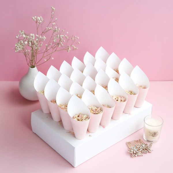 Pink Confetti Cones With Confetti Cone Stand | 24 Confetti Cones & Biodegradable Confetti (2 Litres) Wedding Confetti, Real Flower Confetti
