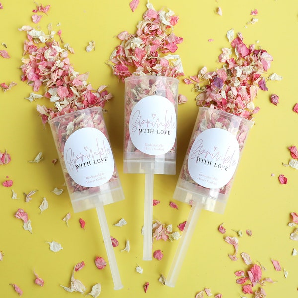 Mit Love Confetti Pop bestreuen | Hochzeit Konfetti Popper | Biologisch abbaubares Konfetti | Push Pop, echtes Blumenkonfetti