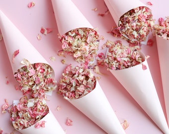 Pink Confetti Cones & Biodegradable Confetti | 10 Pink Wedding Confetti Cones and Biodegradable Confetti (1 Litre)