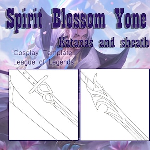 Spirit Blossom Yone - League of Legends Cosplay Template - katanas and sheath