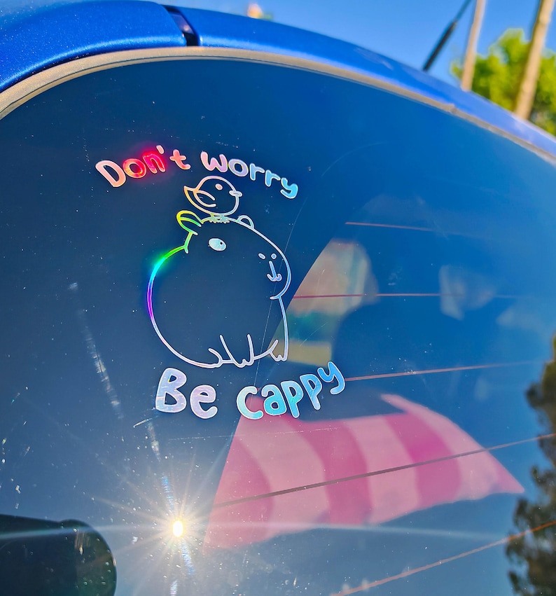 Don't Worry Be Cappy - Capybara Holographic Rainbow Vinyl Sticker Car ...