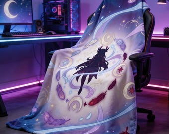 Columbina Inspired Blanket - Genshin Anime Sherpa Throw - Velveteen Gaming Blanket - Fatui Harbinger Cozy Blanket - Geek Room Decor Gift