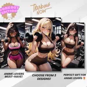 Gym Anime Girl Poster, Retro Waifu Anime Poster – Aesthetic Workout Anime Girl, Vintage Waifu, Otaku Wall Art, Kawaii Decor, Anime Decor