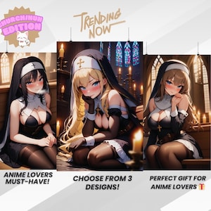 Waifu Nun Anime Girl Poster – Aesthetic Church Nun Anime Vintage Waifu , Otaku Wall Art, Kawaii Room Decor, Anime Gift, Bedroom Anime Decor