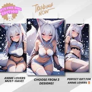 Fox Girl Anime Poster: Retro Waifu Otaku Wall Art