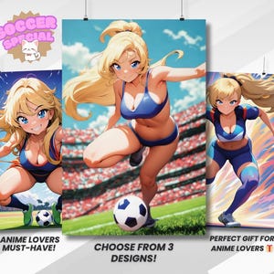 Soccer Waifu Anime Girl Poster – Kawaii Retro Football Art Print, Aesthetic Vintage Wall Decor, Blonde Waifu Poster for Anime Fans