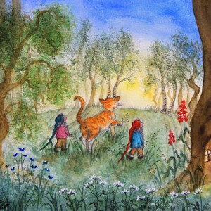Postkarte "Katze im Zwergenwald" von Carina Pencet