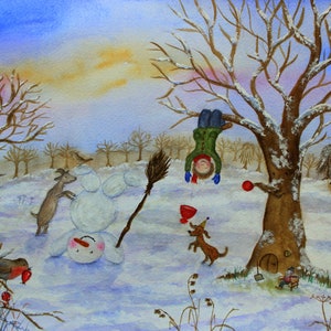 Postkarte "lustige WInterfreuden" von Carina Pencet