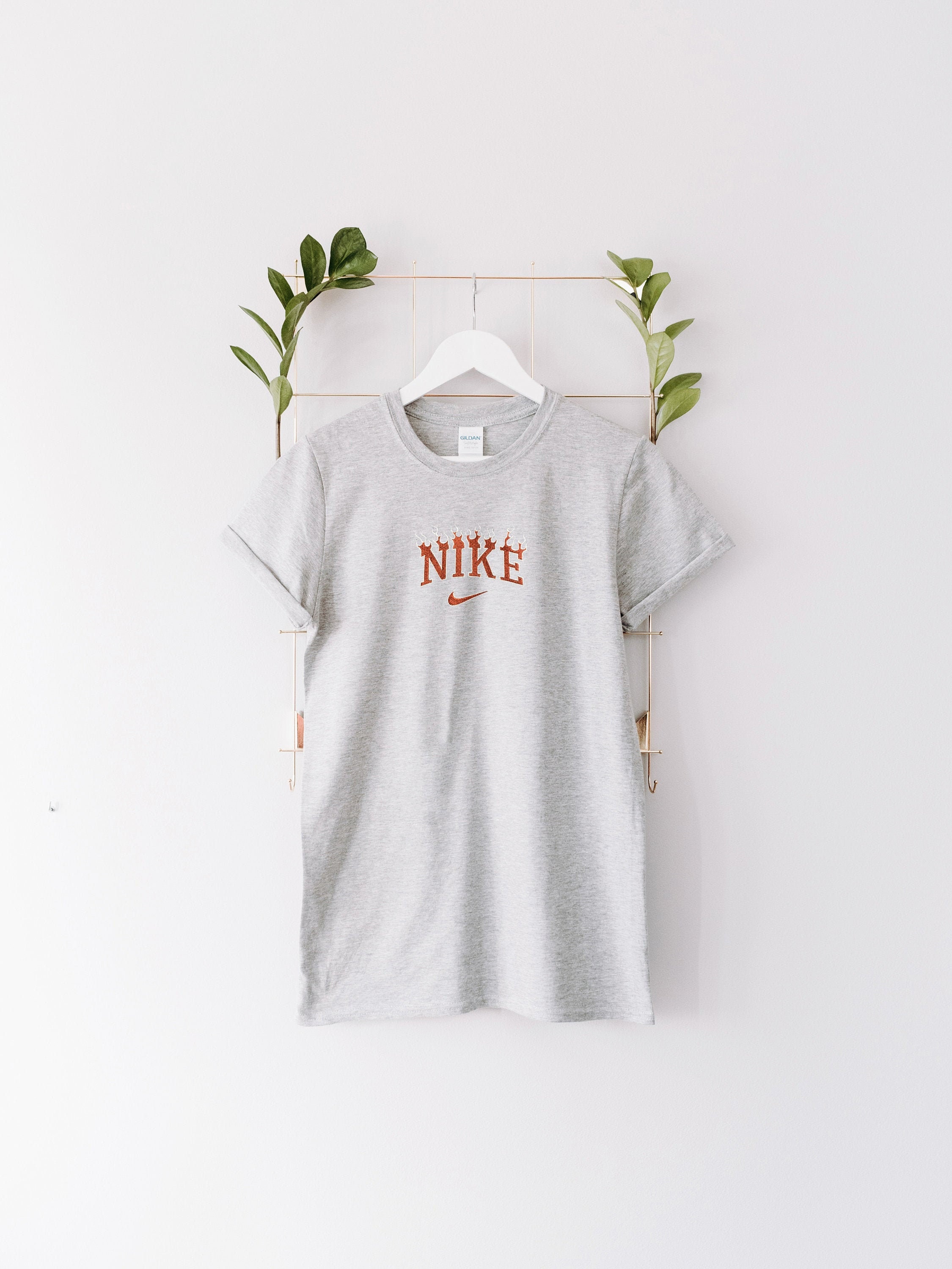 Nike Flames Embroidered T-Shirt | Etsy