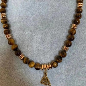 Gemstone Necklace with Triquetra Charm – Symbolic, Handmade Jewelry
