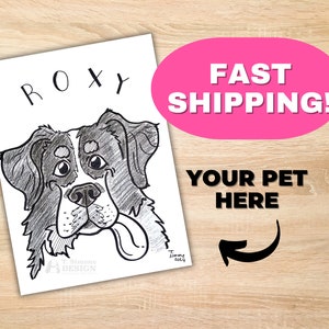 CUSTOM PET CARICATURE Portrait Dog Cat Drawing Gift Wall Art Made to Order