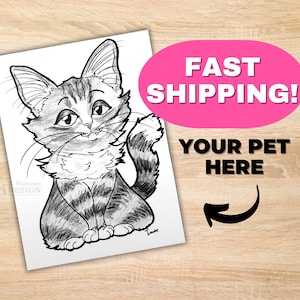 CUSTOM PET CARICATURE Portrait Dog Cat Drawing Gift Wall Art Made to Order