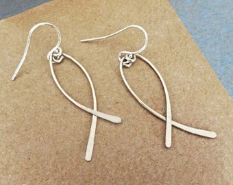 Long Curved Silver Bar Earrings, Cool Aesthetic Unique Jewelry Gift for Her, Hypoallergenic SS 935, USA Made