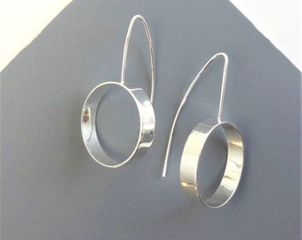 Thin Chunky Silver Hoop Earrings, Modern Minimalist Unique Jewelry Gift for Her, Hypoallergenic Argentium SS 940, USA Made