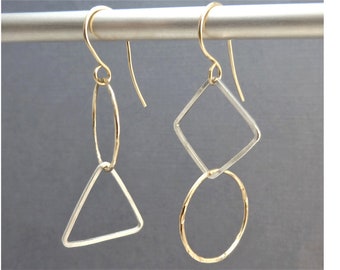 Mixed Metal Earrings, Mismatched Double Hoops Asymmetric Earrings, Two Tone Hypoallergenic SS 940 & 14k Gold fill, Unique Jewelry Gift, USA