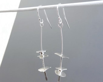 Long Stacked Silver Discs Earrings: Eco-friendly Argentium Silver 940