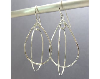 Cool Teardrop Hoops Earrings, Double Hoop Earrings, Edgy Aesthetic Earrings, Artsy Unique Jewelry Gift, Hypoallergenic SS 940, USA Made