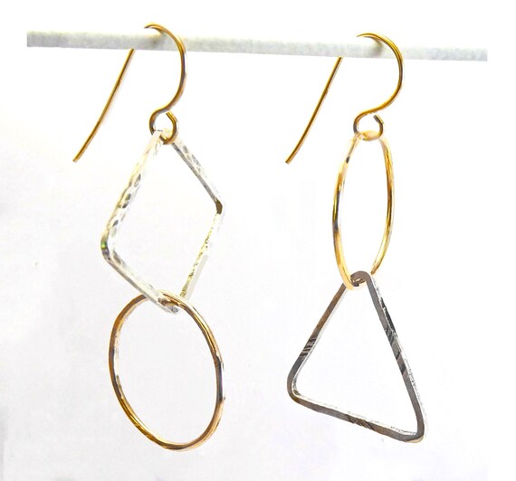 Asymmetric Mismatched Mixed Metal Hoop Earrings: Hypoallergenic 14k Gold Filled & Argentium Silver 940
