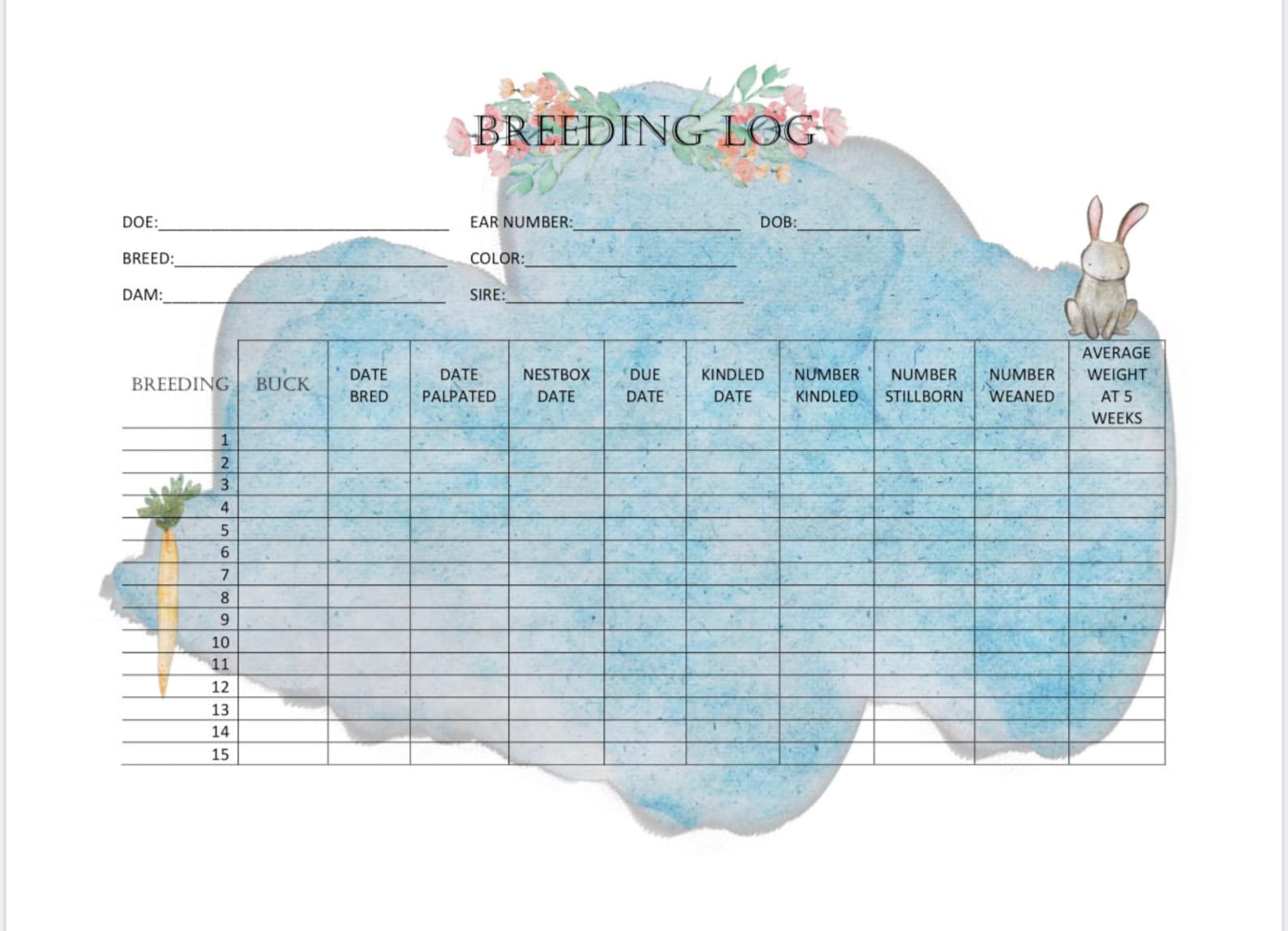 Rabbit Pedigree Instant PDF Download With Bonus Breeding Log bonus