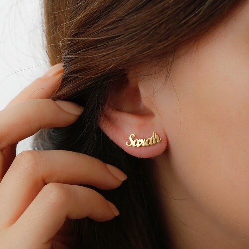 Custom Name Stud Earrings Personalized Earrings Silver Etsy