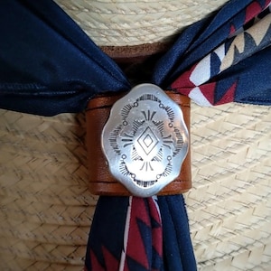 Southwestern Silver Bandana Slide, Wildrag Slide, Concho, Genuine Leather