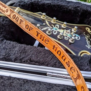 Custom Leather Mandolin Strap, Personalized, Genuine Leather, Hand-Stamped