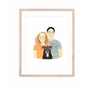 Custom watercolor family portrait, custom Cartoon couple , pet portrait, family portrait with pet, Valentines Day couple , Valentines Day image 1