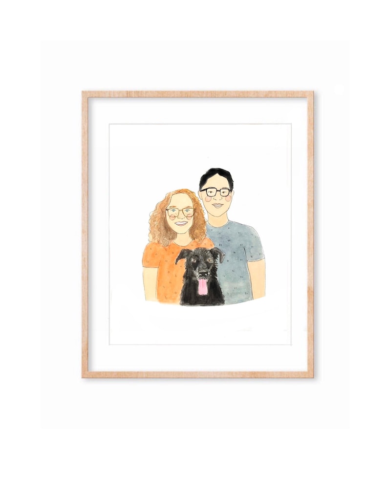 Custom watercolor family portrait, custom Cartoon couple , pet portrait, family portrait with pet, Valentines Day couple , Valentines Day image 1