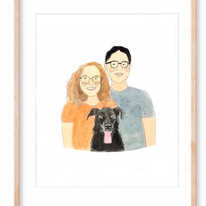 Custom watercolor family portrait, custom Cartoon couple , pet portrait, family portrait with pet, Valentines Day couple , Valentines Day image 2