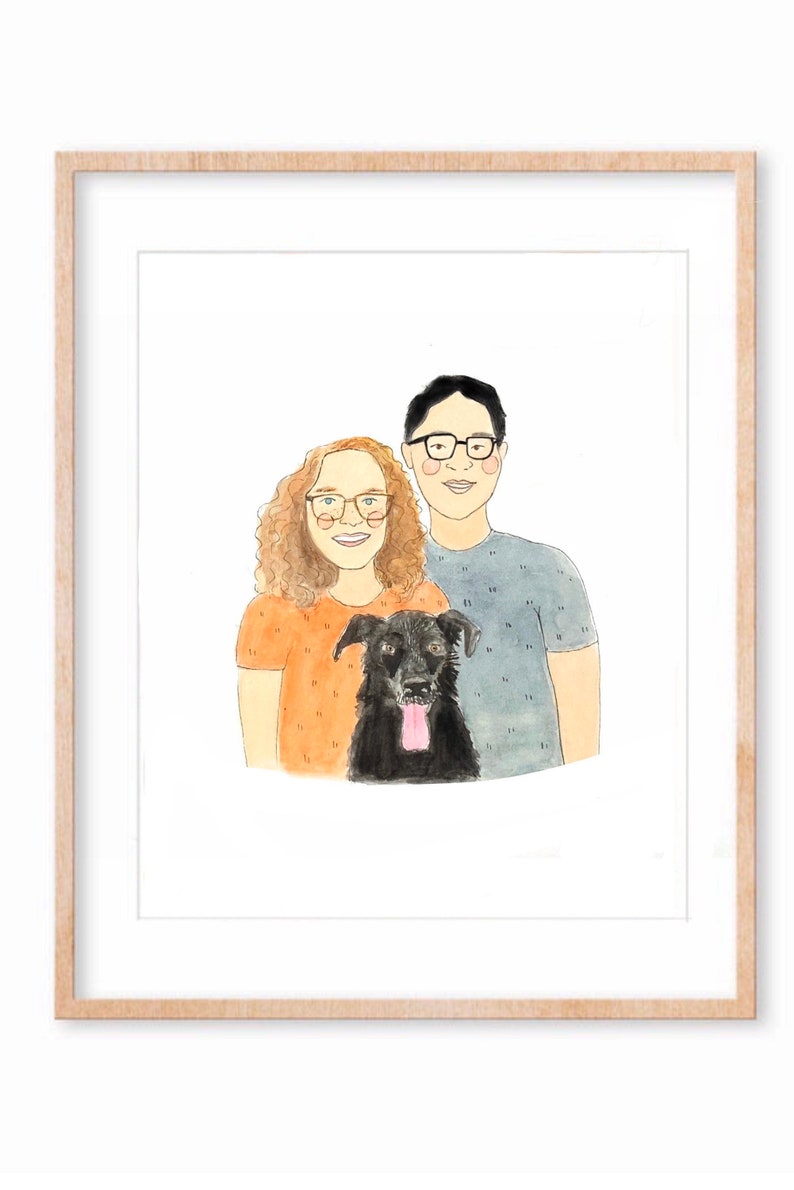 Custom watercolor family portrait, custom Cartoon couple , pet portrait, family portrait with pet, Valentines Day couple , Valentines Day image 2