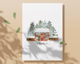Watercolor House Illustration - Cozy Home Decor, Cottage Art, original watercolor,  Housewarming Gift