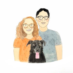 Custom watercolor family portrait, custom Cartoon couple , pet portrait, family portrait with pet, Valentines Day couple , Valentines Day image 3