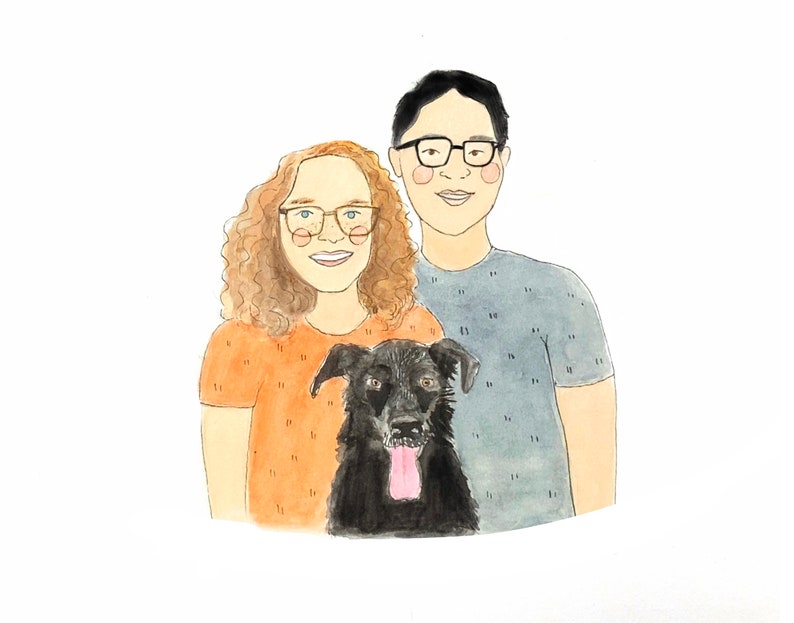 Custom watercolor family portrait, custom Cartoon couple , pet portrait, family portrait with pet, Valentines Day couple , Valentines Day image 3