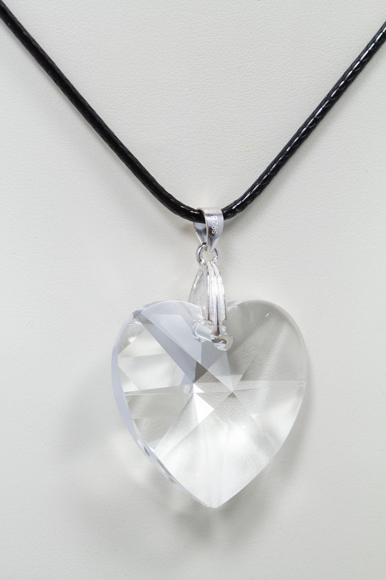Swarovski Crystal Ab 28mm Heart Pendant With Leather Cord Etsy